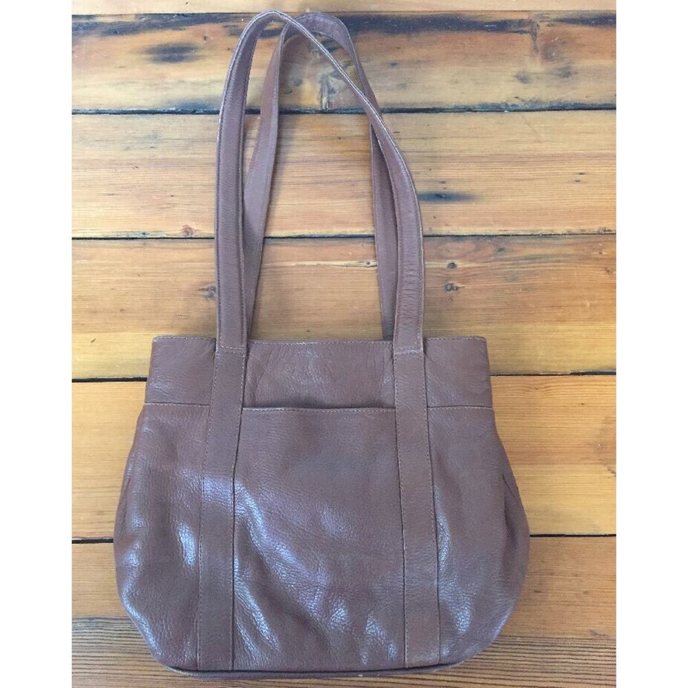 Vtg Orvis Genuine Brown Leather Green Plaid Lined Shoulder Bag Zip Up Snap Purse